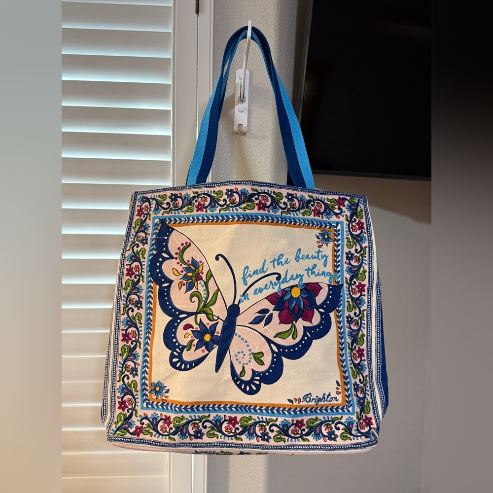 Brighton Blue and Cream Butterfly Tote Bag, Inside Zipped Pocket, Very Nice